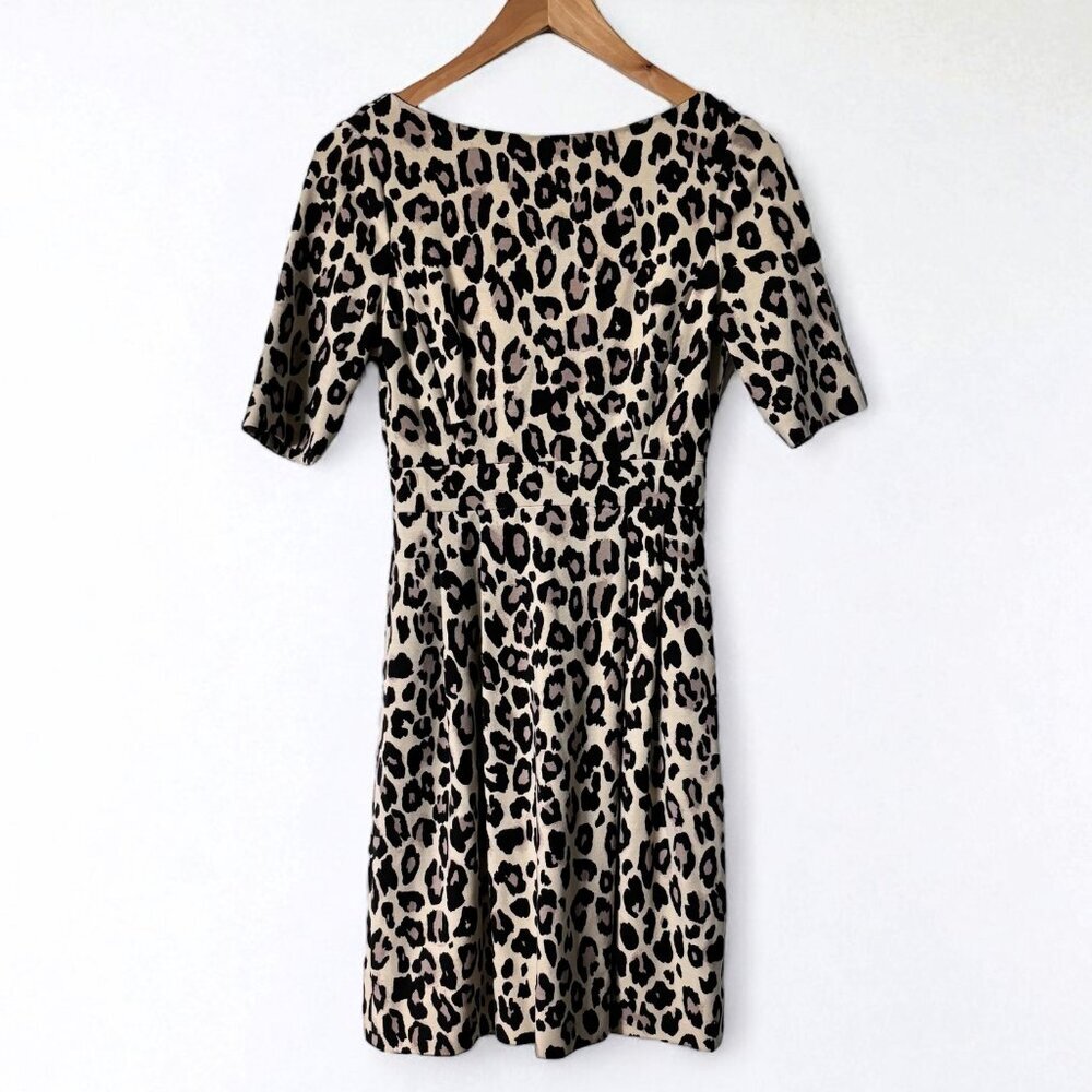 Kate Spade Leopard Print Half Sleeve Ponte Knit Sheath Dress Womens 0 Preppy